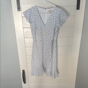 LOFT Blue Wrap Midi Dress with Flutter Sleeves